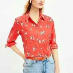 LOFT Coral Floral Button Down Shirt